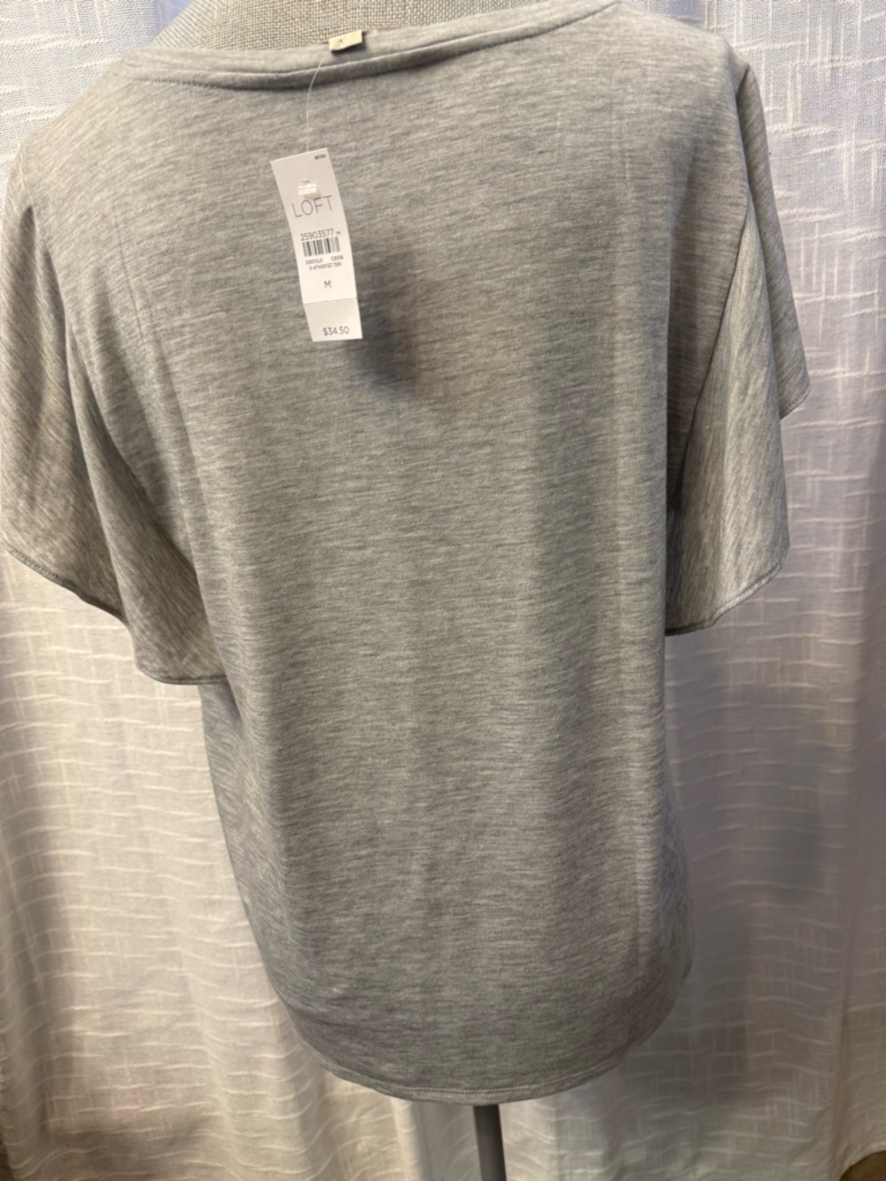 LOFT Gray Short Sleeve Knit Top with Lace Shoulder Detail - Picture 4 of 4